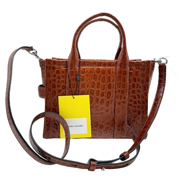 Marc Jacobs New The Small Tote Spice Brown Croc Embossed Leather With Strap - Picture 7 of 12